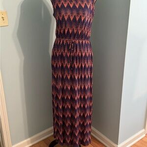 Papermoon Navy and Coral Zigzag Midi Dress